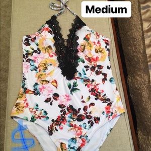 Floral, V neckline and halter back, NEVER worn!